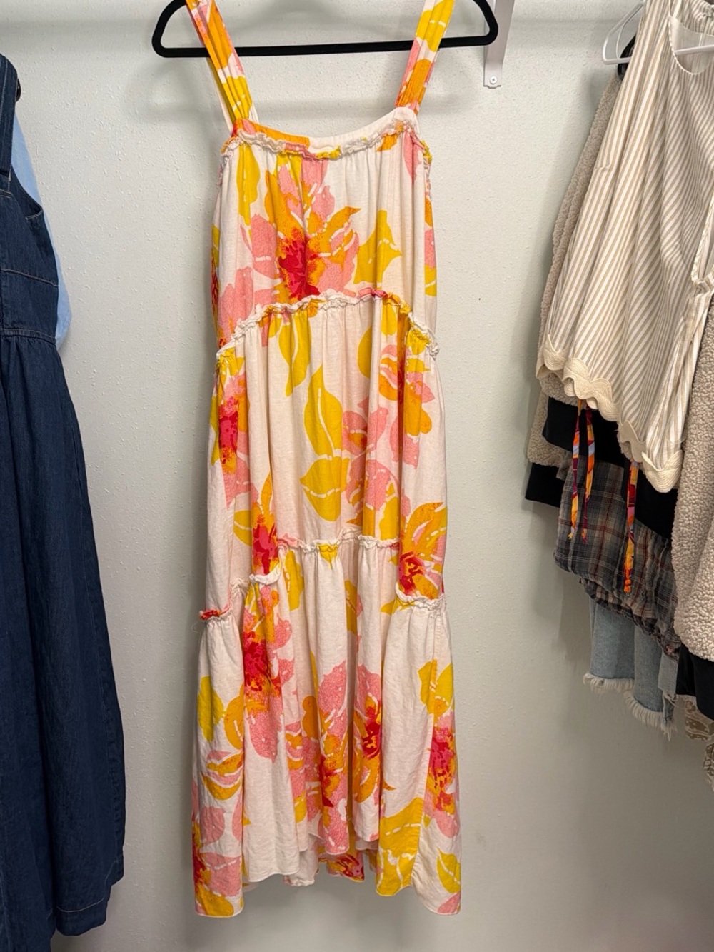 Free People Watercolor Floral Maxi Dress in Pink, Yellow & Cream
